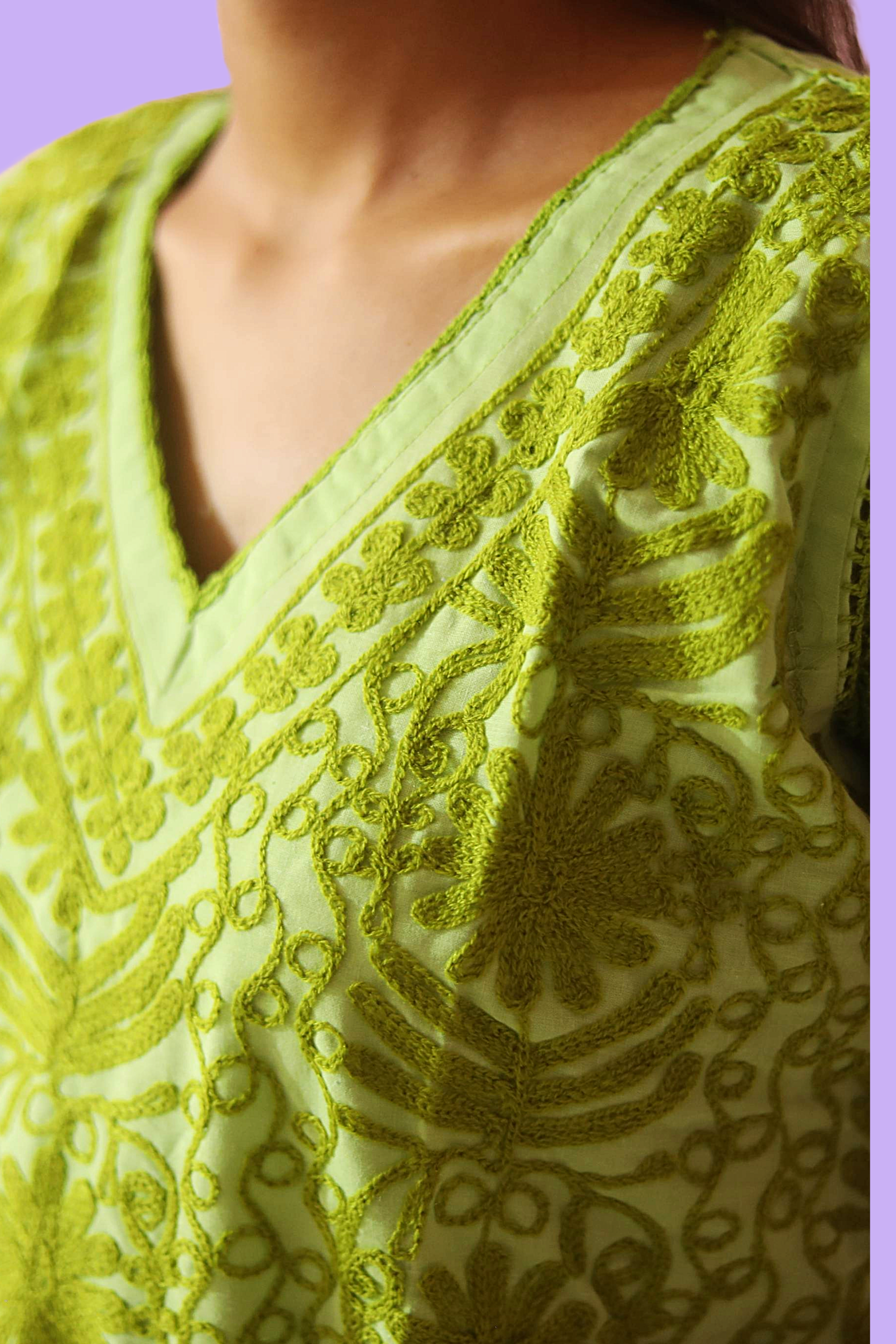 KurtiVerse Short Sleeve Cotton Kurti with Machine Embroidery