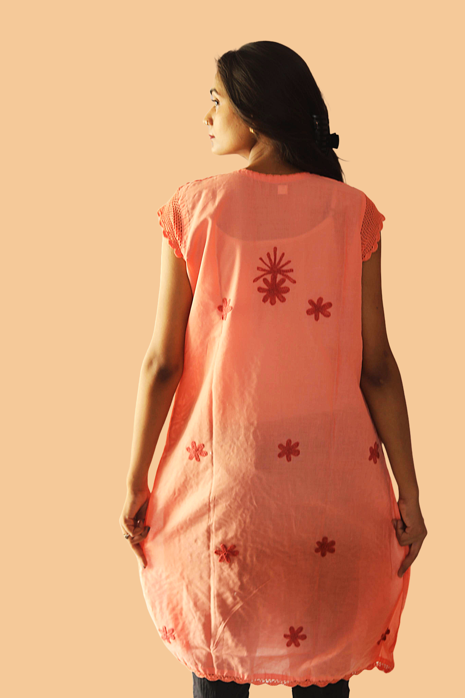 KurtiVerse Short Sleeve Cotton Kurti with Machine Embroidery