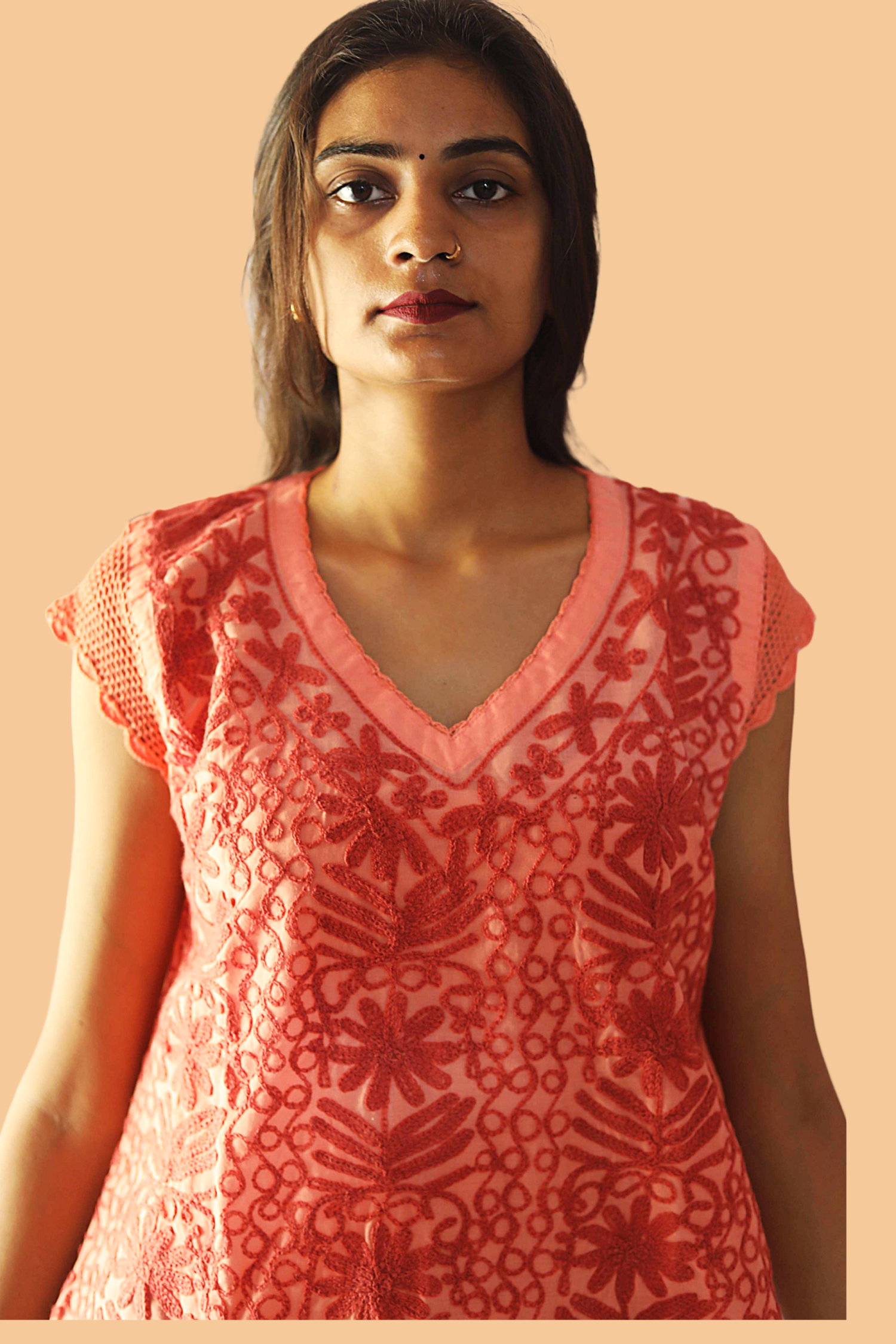 KurtiVerse Short Sleeve Cotton Kurti with Machine Embroidery