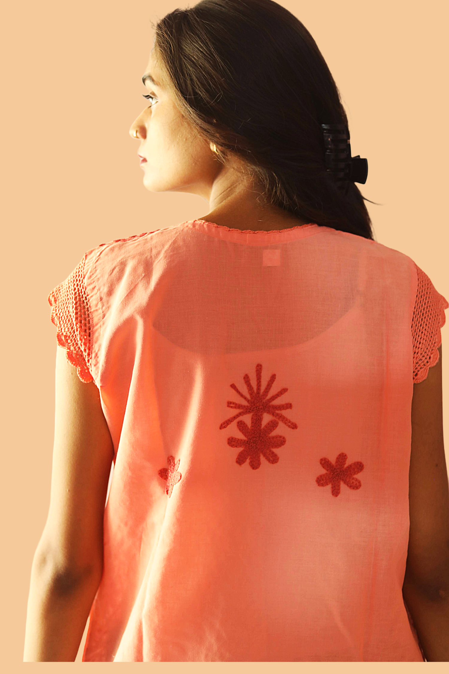 KurtiVerse Short Sleeve Cotton Kurti with Machine Embroidery