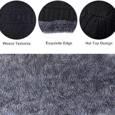 Black Beanie Cap & Muffler for Men & Women, Winter Knit Topi and Neck Warmer Scarf