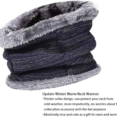 Black Beanie Cap & Muffler for Men & Women, Winter Knit Topi and Neck Warmer Scarf