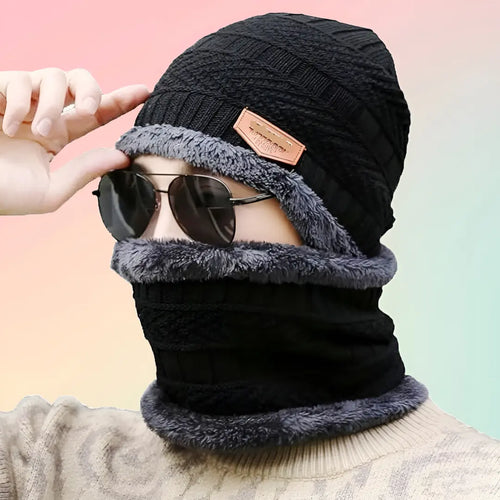 Men's Woolen Cap with Neck Muffler Set, Winter Cap and Neck Warmer Set - KurtiVerse