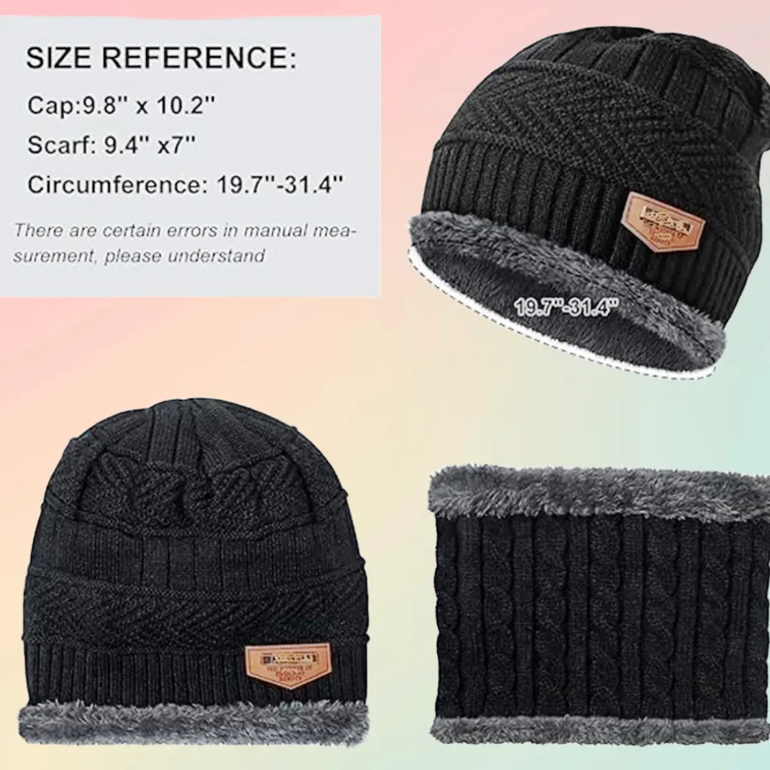 Men's Woolen Cap with Neck Muffler Set, Winter Cap and Neck Warmer Set - KurtiVerse