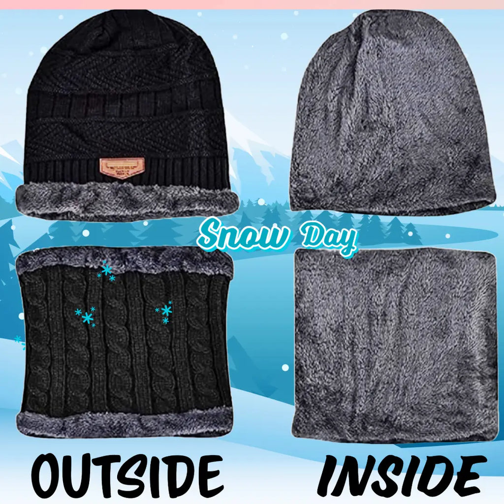 Men's Woolen Cap with Neck Muffler Set, Winter Cap and Neck Warmer Set - KurtiVerse