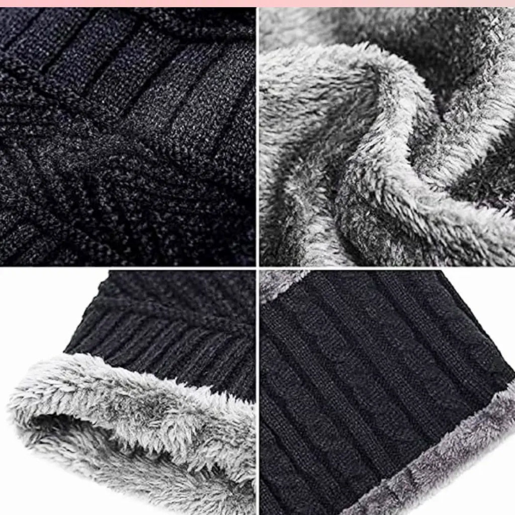 Men's Woolen Cap with Neck Muffler Set, Winter Cap and Neck Warmer Set - KurtiVerse