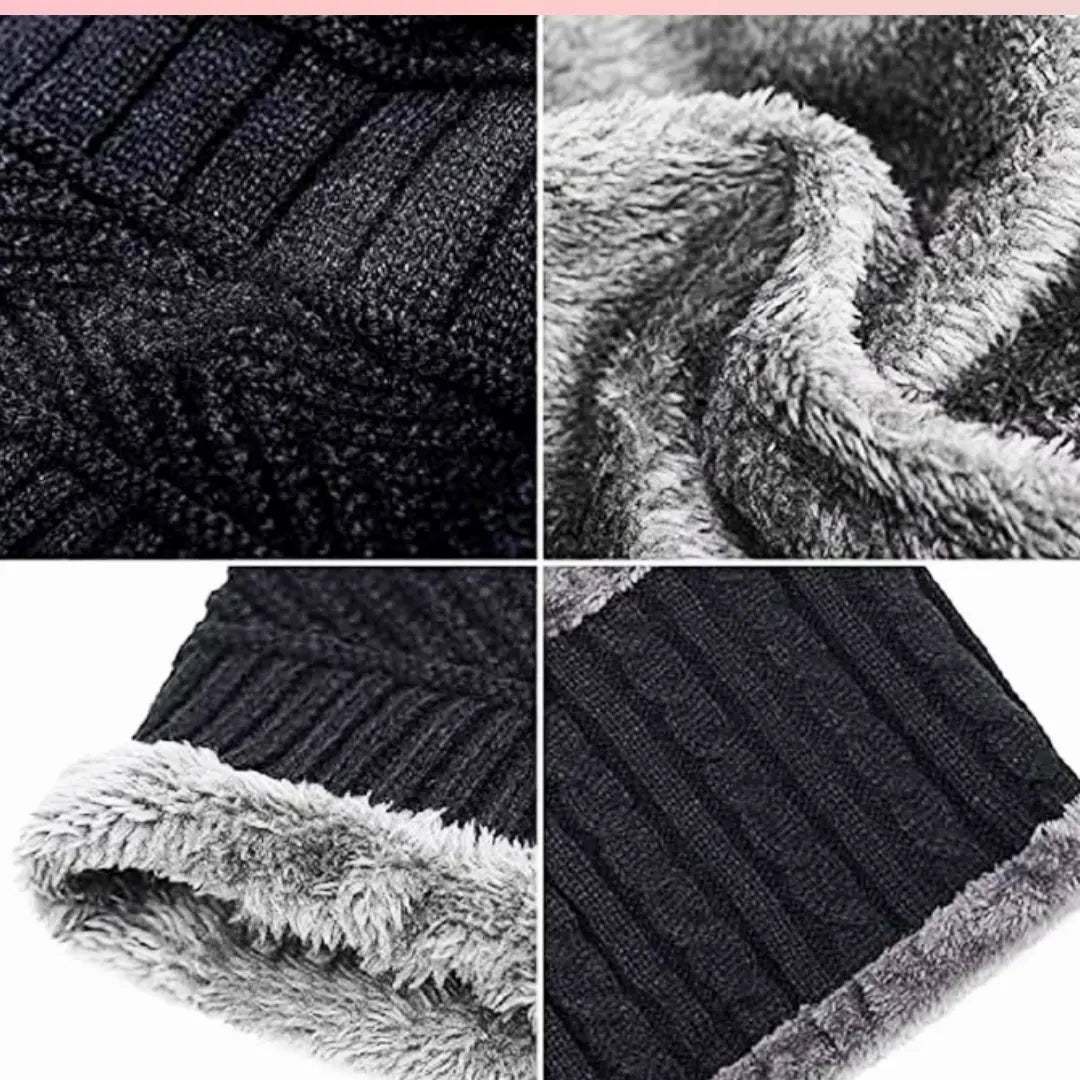 Men's Woolen Cap with Neck Muffler Set, Winter Cap and Neck Warmer Set - KurtiVerse