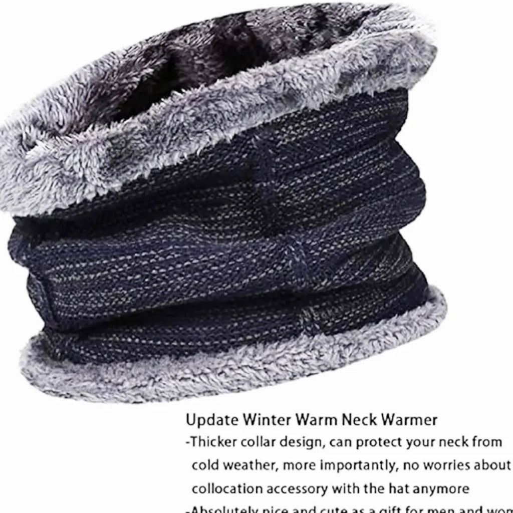 Men's Woolen Cap with Neck Muffler Set, Winter Cap and Neck Warmer Set - KurtiVerse