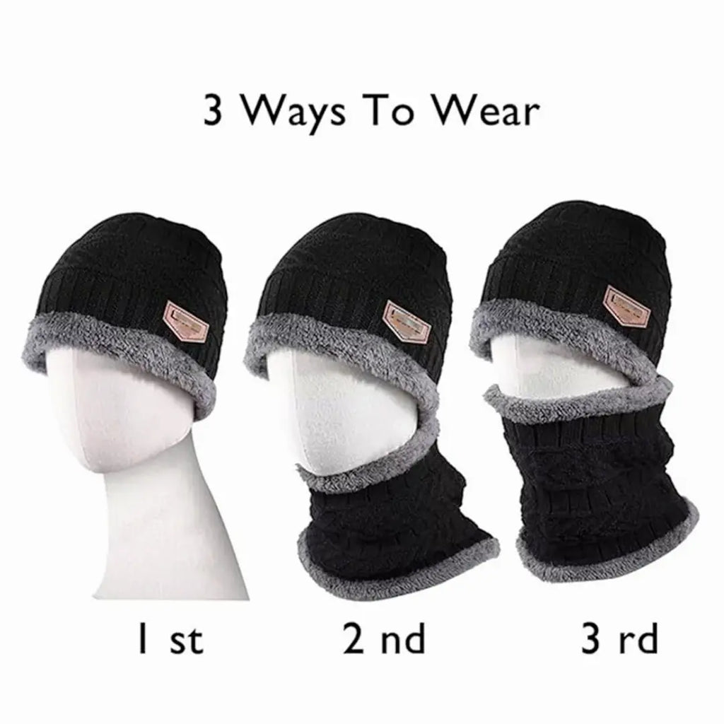 Men's Woolen Cap with Neck Muffler Set, Winter Cap and Neck Warmer Set - KurtiVerse