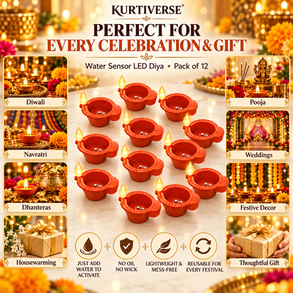 KURTIVERSE water sensor LED diyas for Diwali, pooja, weddings and festive gifting