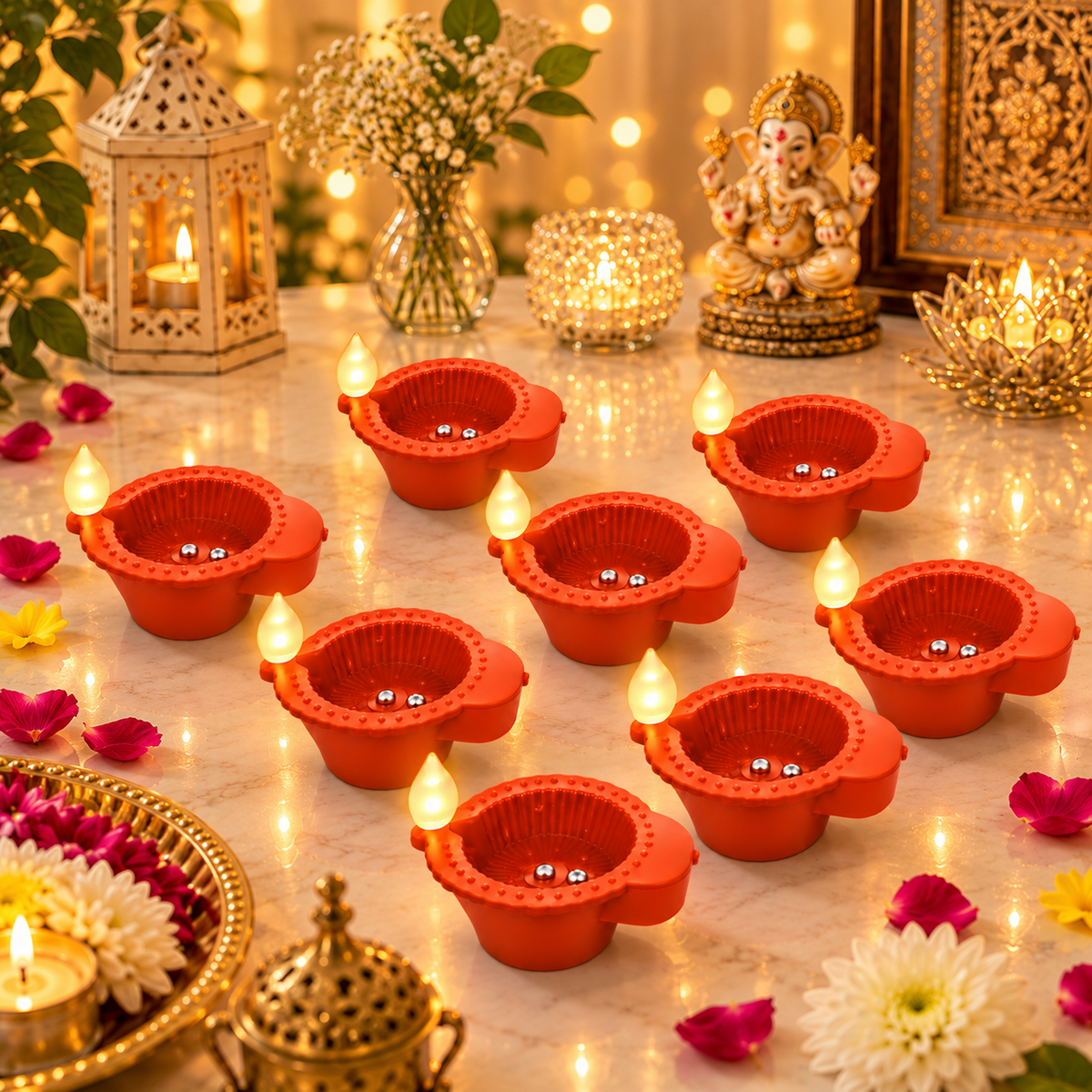 Reusable KURTIVERSE water-activated LED diya lights for festive home decoration