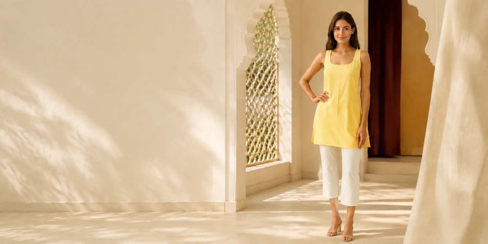 KurtiVerse 28-inch hip-length yellow short inner slip premium campaign