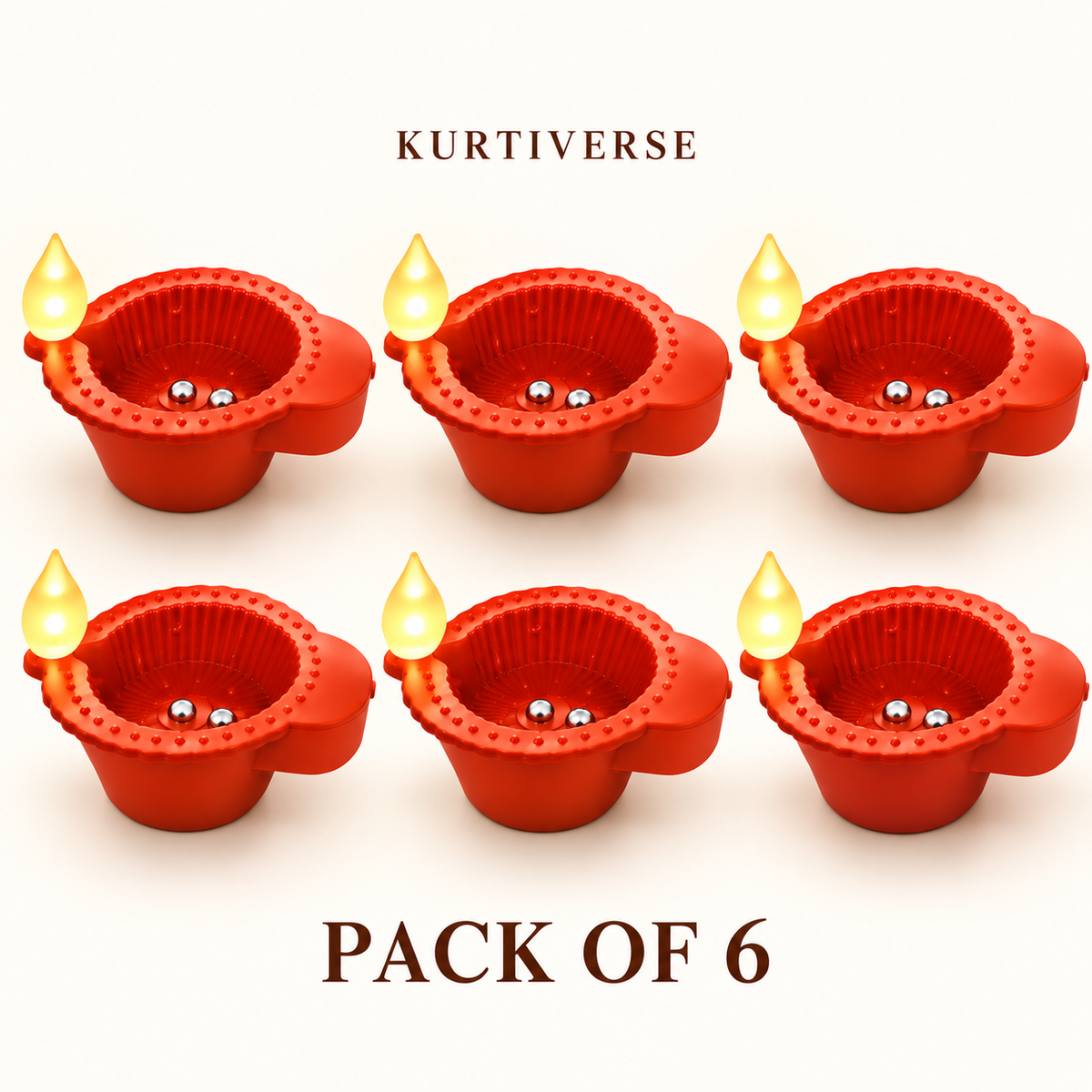 KURTIVERSE water sensor LED diya lights pack of 6 arranged in two rows of three